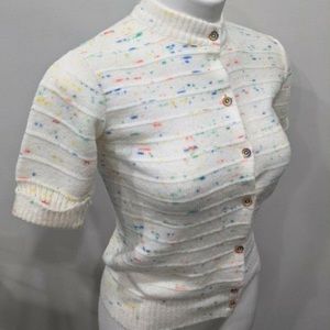 Vintage Rainbow Blue Bird Size Small Cardigan White and Button